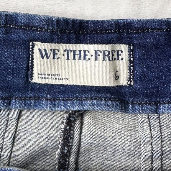 We The Free Free People Denim Mini Skirt Womens Sz 6 Dark Wash Front Zip Stretch - Picture 4 of 6